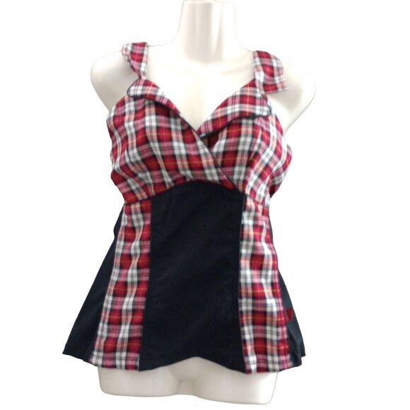Tripp NYC Corset Halter Top Women's Plaid Red and Black Sz XL Y2K Zipper Goth - Picture 2 of 12